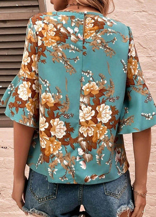 Printed Round Neck Half Sleeve Blouse - MimiStylez