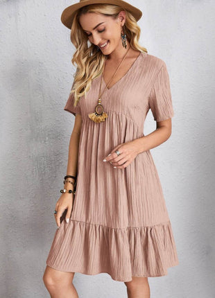 Full Size V-Neck Short Sleeve Dress - MimiStylez