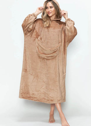 Double Take Full Size Pocketed Hooded Midi Lounge Dress - MimiStylez