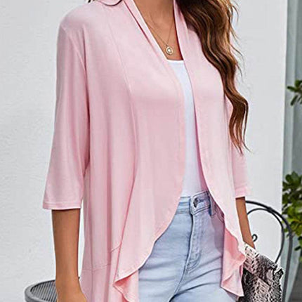 Open Front Three-Quarter Sleeve Cardigan - MimiStylez