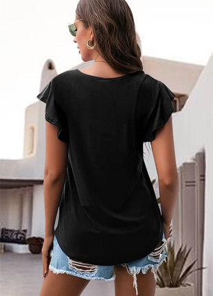 Ruffled Round Neck Cap Sleeve Blouse - MimiStylez