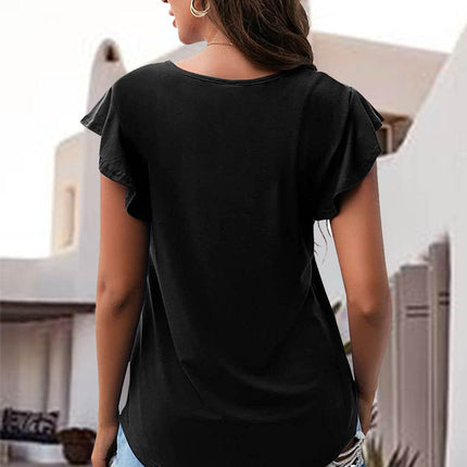 Ruffled Round Neck Cap Sleeve Blouse - MimiStylez