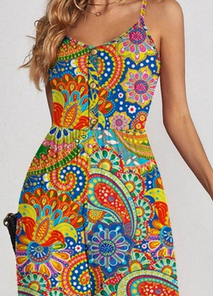 Decorative Button Spaghetti Strap Wide Leg Jumpsuit - MimiStylez