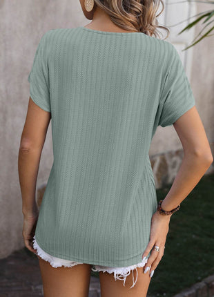 Textured Surplice Short Sleeve Blouse - MimiStylez