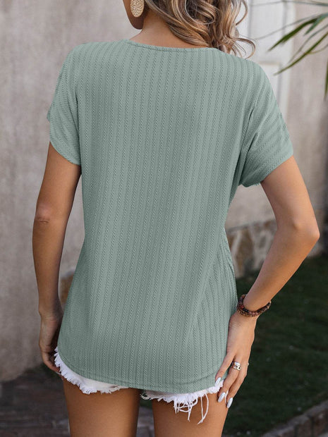 Textured Surplice Short Sleeve Blouse - MimiStylez