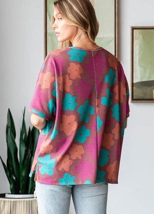 HOPELY Full Size Floral Round Neck Side Slit T-Shirt - MimiStylez