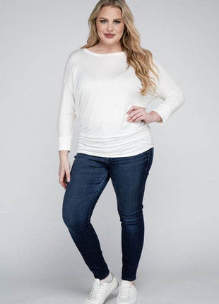 Plus Luxe Rayon Boat Neck 3/4 Sleeve Top - MimiStylez