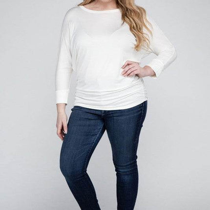 Plus Luxe Rayon Boat Neck 3/4 Sleeve Top - MimiStylez