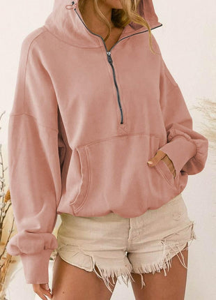 Zip-Up Dropped Shoulder Hoodie - MimiStylez