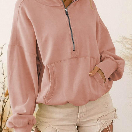 Zip-Up Dropped Shoulder Hoodie - MimiStylez