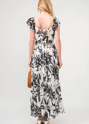 And The Why Ruffled Sleeve Tiered Floral Print Maxi Dress - MimiStylez