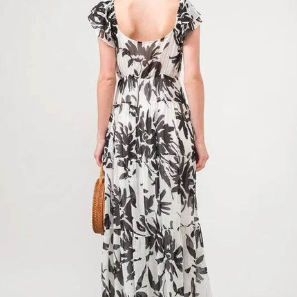 And The Why Ruffled Sleeve Tiered Floral Print Maxi Dress - MimiStylez
