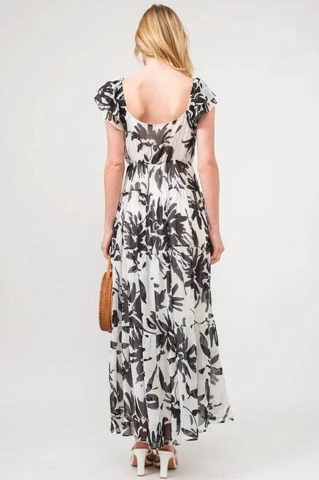 And The Why Ruffled Sleeve Tiered Floral Print Maxi Dress - MimiStylez