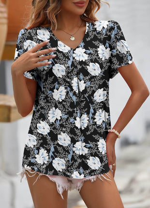 Ruche V-Neck Petal Sleeve Top - MimiStylez