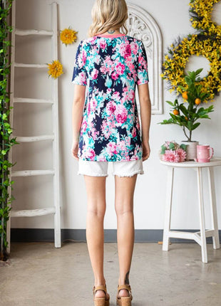 Heimish Full Size Floral V-Neck Short Sleeve T-Shirt - MimiStylez