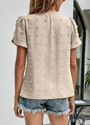 Swiss Dot Round Neck Petal Sleeve Top - MimiStylez