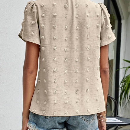 Swiss Dot Round Neck Petal Sleeve Top - MimiStylez