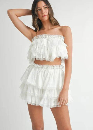MABLE Ruffle Layered Crop Top and Mini Skirt Set - MimiStylez