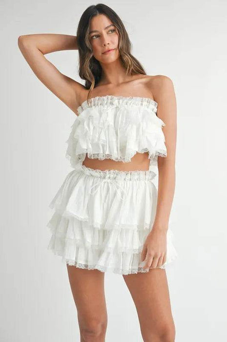 MABLE Ruffle Layered Crop Top and Mini Skirt Set - MimiStylez
