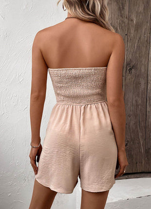 Decorative Button Smocked Strapless Romper - MimiStylez