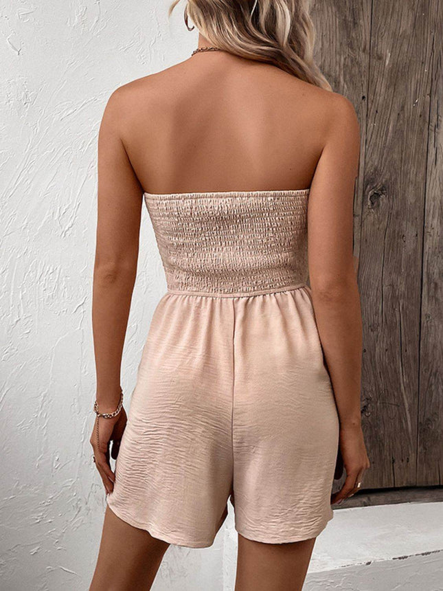Decorative Button Smocked Strapless Romper - MimiStylez