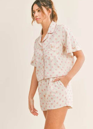 MABLE Polka Dot Collar Crop Top and Short Lounge Set - MimiStylez