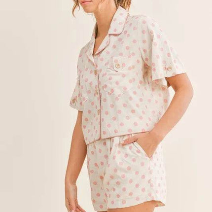 MABLE Polka Dot Collar Crop Top and Short Lounge Set - MimiStylez
