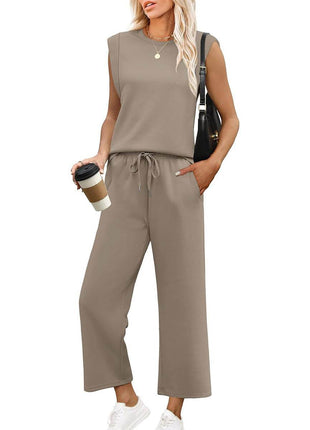 Loose Sleeveless Suit Round Neck Vest Top Two-piece Pants - MimiStylez