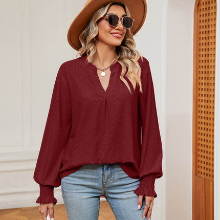 Notched Neck Flounce Sleeve Blouse - MimiStylez