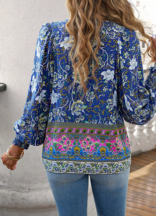 Blusa boêmia com decote em V e manga lanterna