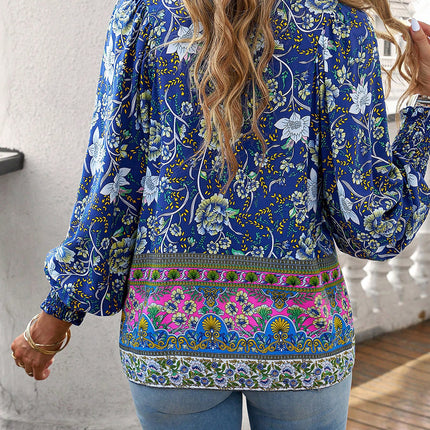 Blusa boêmia com decote em V e manga lanterna