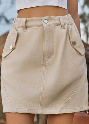 Pocketed Buttoned Mini Denim Skirt - MimiStylez