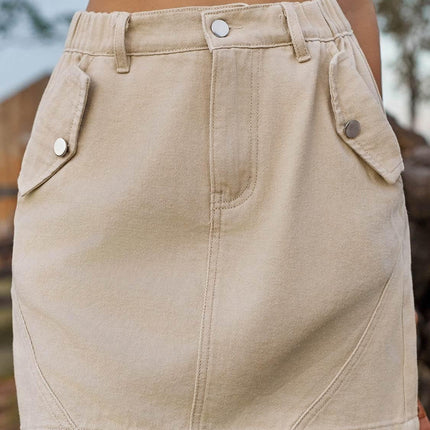 Pocketed Buttoned Mini Denim Skirt - MimiStylez