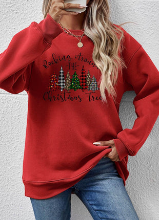 Christmas Tree Graphic Round Neck Sweatshirt - MimiStylez