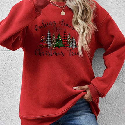 Christmas Tree Graphic Round Neck Sweatshirt - MimiStylez