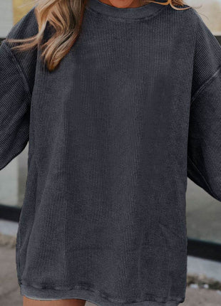 Ribbed Round Neck Drop Shoulder Sweatshirt - MimiStylez