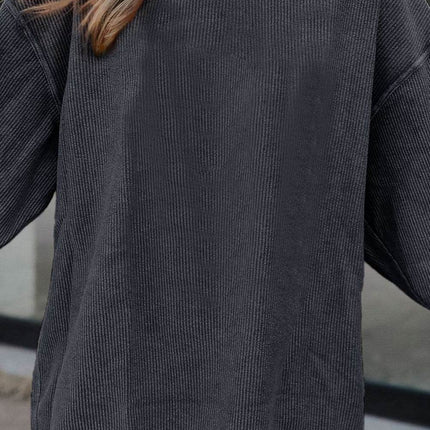 Ribbed Round Neck Drop Shoulder Sweatshirt - MimiStylez