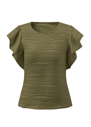 Textured Round Neck Cap Sleeve Top - MimiStylez