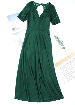 Lace Cutout V-Neck Short Sleeve Dress - MimiStylez