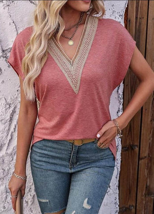 Heathered V-Neck Short Sleeve T-Shirt - MimiStylez