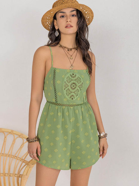 Square Neck Spaghetti Strap Romper - MimiStylez
