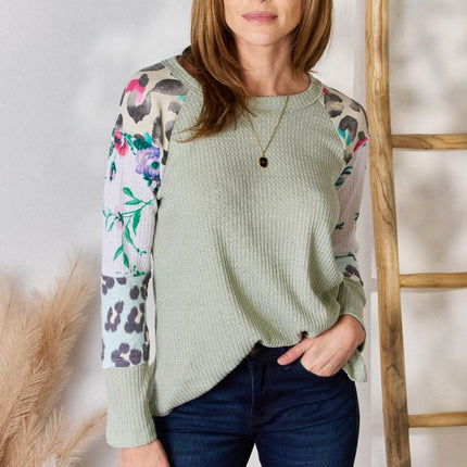 Hailey & Co Full Size Printed Round Neck Blouse - MimiStylez