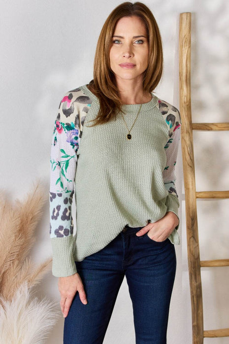Hailey & Co Full Size Printed Round Neck Blouse - MimiStylez
