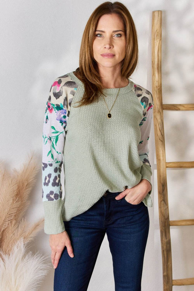 Hailey & Co Full Size Printed Round Neck Blouse - MimiStylez