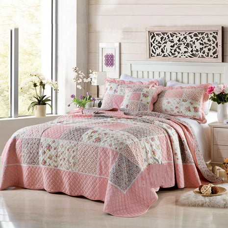 Juego de edredón de tres piezas de algodón puro lavado, grueso y antideslizante