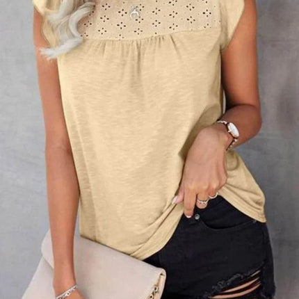 Ruffled Round Neck Cap Sleeve T-Shirt - MimiStylez