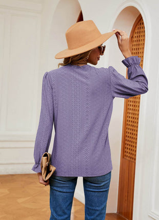 V-Neck Flounce Sleeve Blouse - MimiStylez