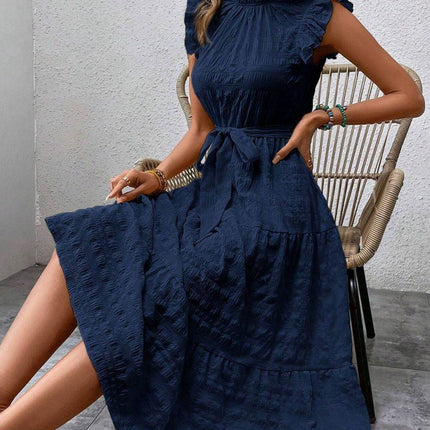 Tied Ruffled Cap Sleeve Midi Dress - MimiStylez