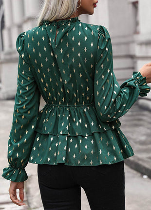 Smocked Flounce Sleeve Layered Blouse - MimiStylez