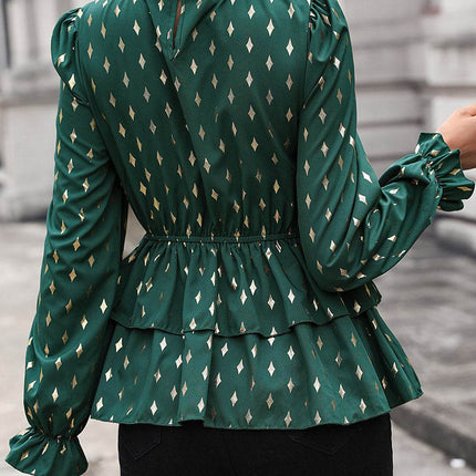 Smocked Flounce Sleeve Layered Blouse - MimiStylez